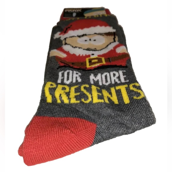 South Park Crew Socks 1 Pair Men 6-12 Gray Red Santa More Presents Christmas NEW - Picture 8 of 9
